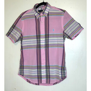 Ralph Lauren Pink Plaid Shirt Top Womens SMALL Indian Madras Button Down Collar